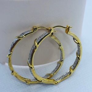 Ross Simons. Vermeil, Silver & Cubic Zirconium Large Hoop Earrings, 35MM